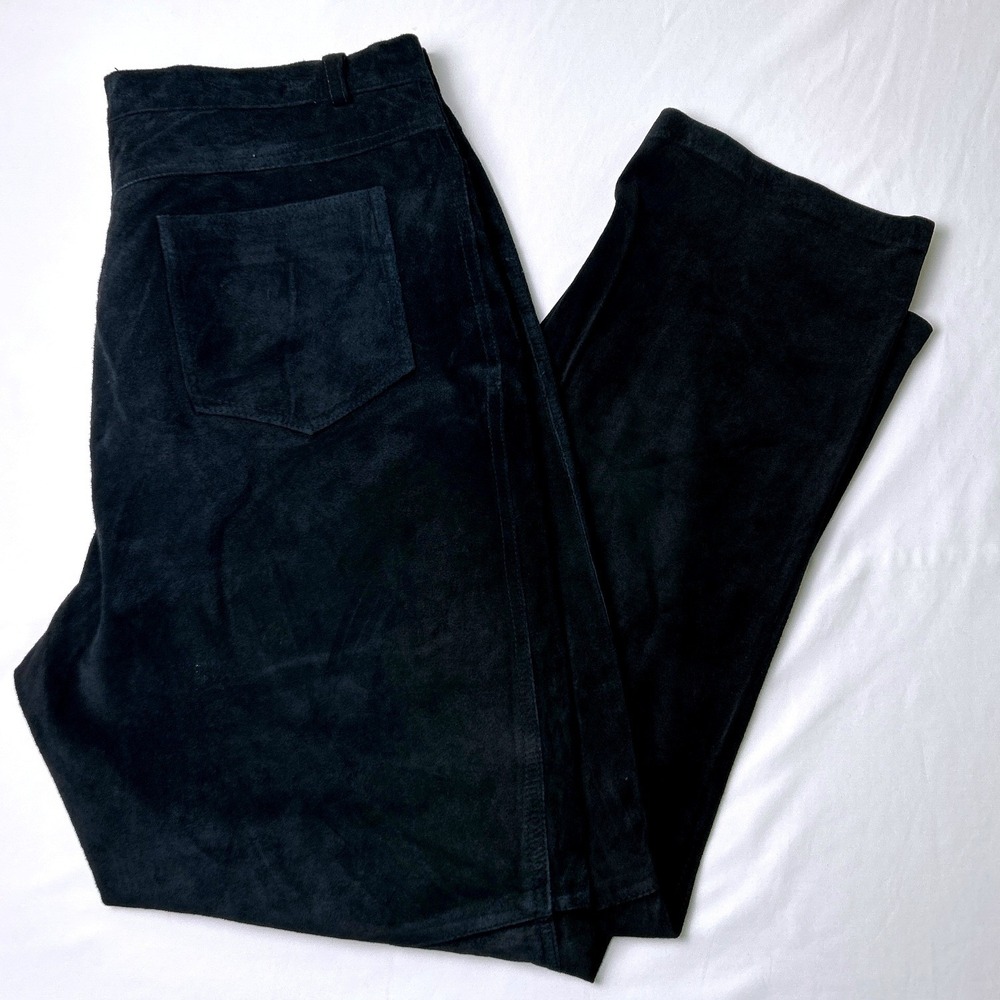 Rafaella Sport Women High Waisted Suede Leather Straight Leg Pants Size 16 Black